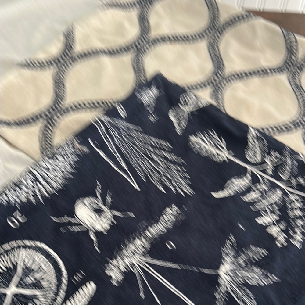 2 Navy and cream cotton 18x18 pillow covers
